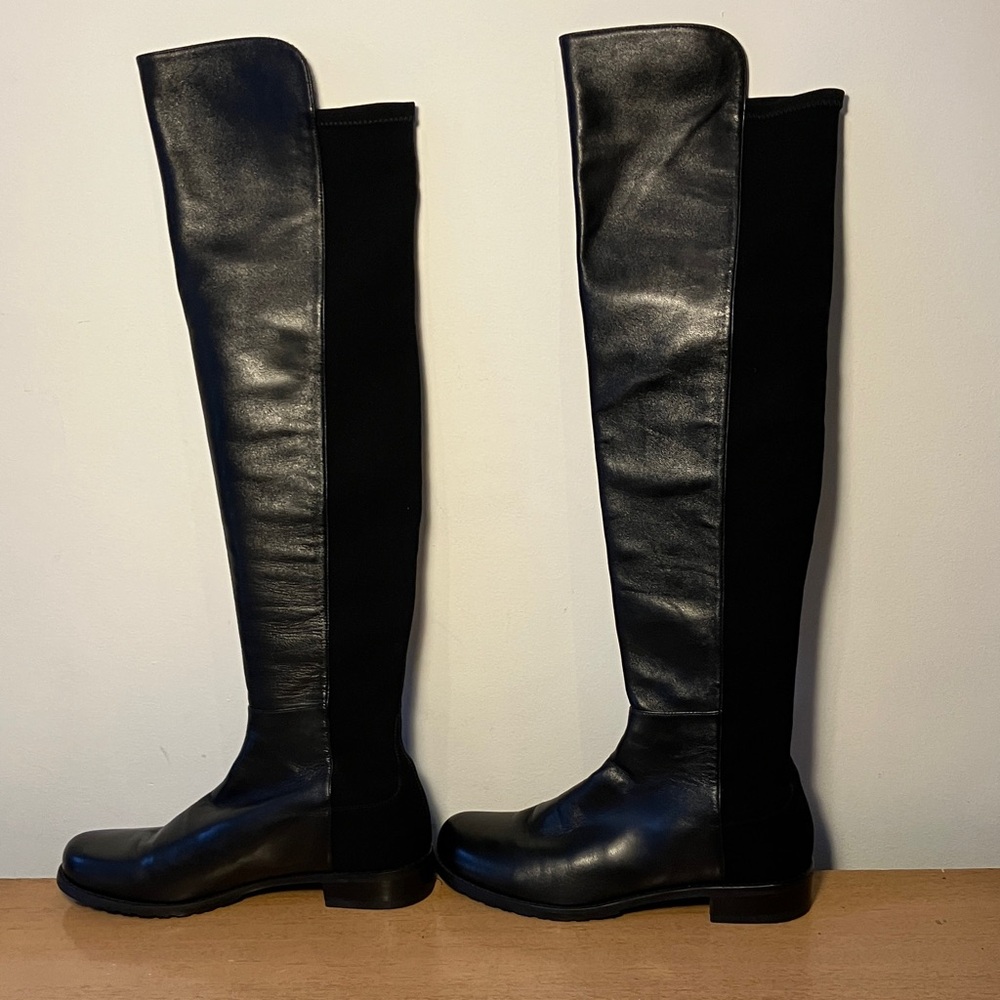 Stuart Weitzman black over the knee leather and elastic boots size 6 1/2